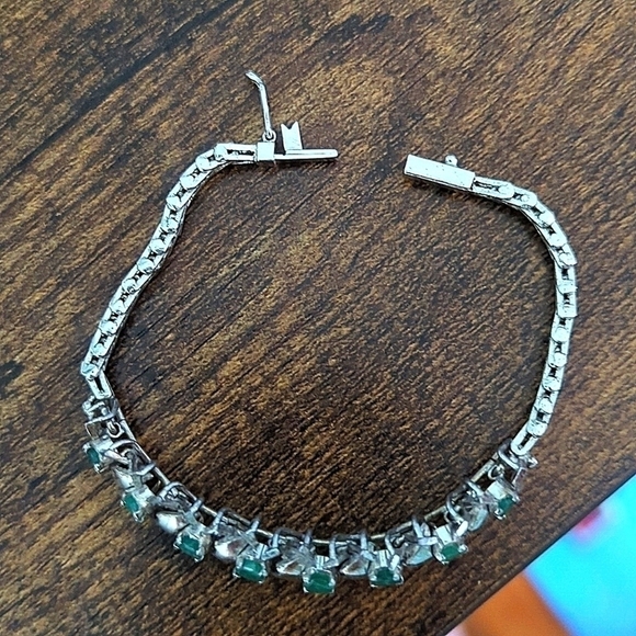 Gorgeous Vintage Emerald White Topaz and Sterling Bracelet 7" - Picture 3 of 6